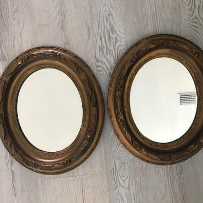Pair Wood Oval Mirrors