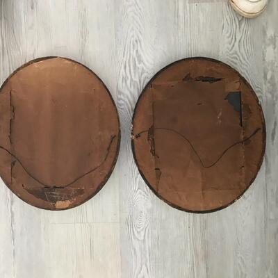 Pair Wood Oval Mirrors