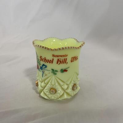 [214] ANTIQUE | Heisey Custard Souvenir Glass | School Hill, Wisconsin