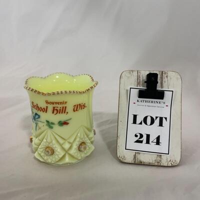 [214] ANTIQUE | Heisey Custard Souvenir Glass | School Hill, Wisconsin