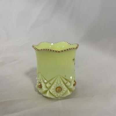 [214] ANTIQUE | Heisey Custard Souvenir Glass | School Hill, Wisconsin
