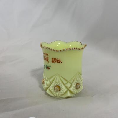 [214] ANTIQUE | Heisey Custard Souvenir Glass | School Hill, Wisconsin