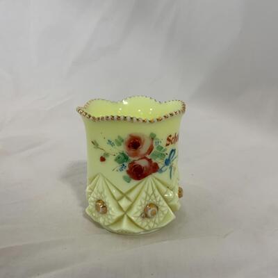 [214] ANTIQUE | Heisey Custard Souvenir Glass | School Hill, Wisconsin