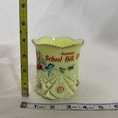 [214] ANTIQUE | Heisey Custard Souvenir Glass | School Hill, Wisconsin