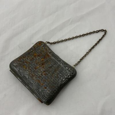 [217] ANTIQUE | Edwardian | Tin Coin Purse | Divided Interior