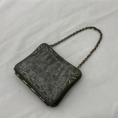 [217] ANTIQUE | Edwardian | Tin Coin Purse | Divided Interior