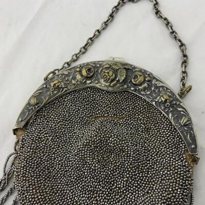 [218] ANTIQUE | Beaded Leather Handbag | Evening Bag