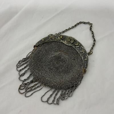 [218] ANTIQUE | Beaded Leather Handbag | Evening Bag