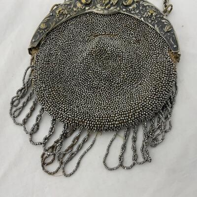 [218] ANTIQUE | Beaded Leather Handbag | Evening Bag