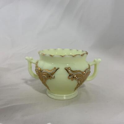 [219] ANTIQUE | Heisey | Custard Glass | Double Handled Open Sugar