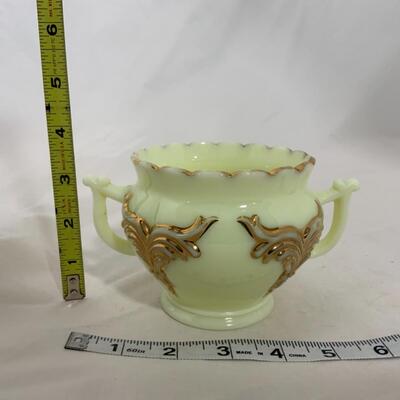 [219] ANTIQUE | Heisey | Custard Glass | Double Handled Open Sugar