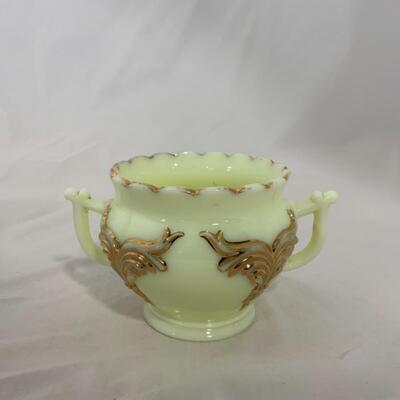 [219] ANTIQUE | Heisey | Custard Glass | Double Handled Open Sugar
