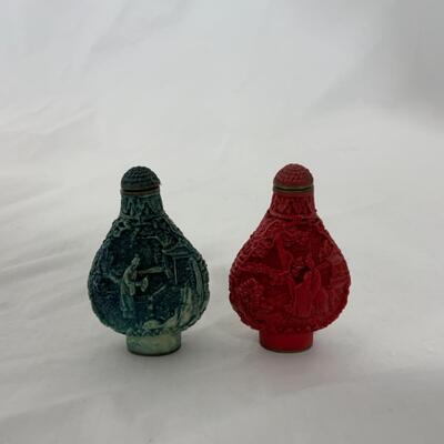 [221] VINTAGE | Two Carved Style Snuff Bottles