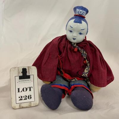 [226] VINTAGE | 18â€ Ceremonial Chinese Doll | Porcelain Head | Soft Body