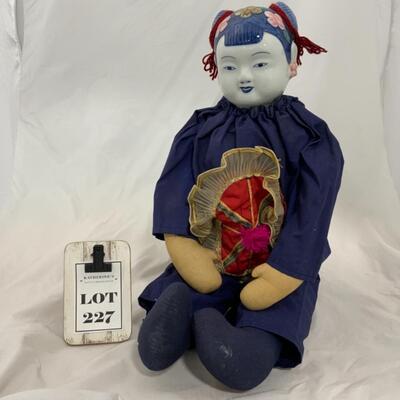 [227] VINTAGE | 25â€ Ceremonial Chinese Doll | Porcelain Head | Soft Body
