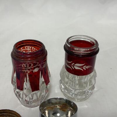 [233] ANTIQUE | Ruby Flash Shakers | Etched Glass