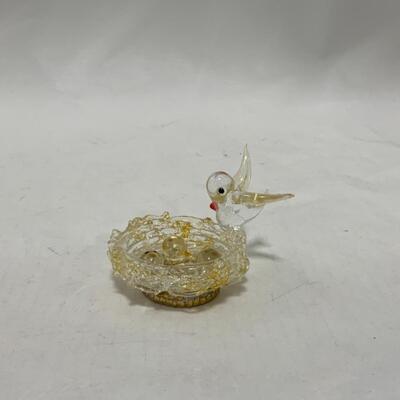 [240] VINTAGE | Tiny Glass Bird | Nest with Eggs 