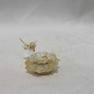 [240] VINTAGE | Tiny Glass Bird | Nest with Eggs 