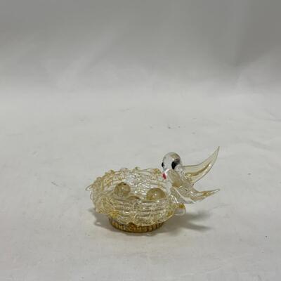 [240] VINTAGE | Tiny Glass Bird | Nest with Eggs 