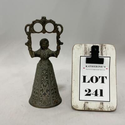 [241] ANTIQUE | Figural Woman Bell | Two Finger Handle
