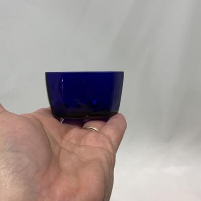 [242] VINTAGE | Silver Plate Salt Dip | Cobalt Glass Insert
