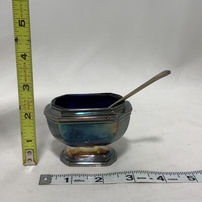 [242] VINTAGE | Silver Plate Salt Dip | Cobalt Glass Insert