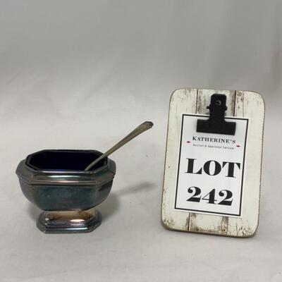 [242] VINTAGE | Silver Plate Salt Dip | Cobalt Glass Insert