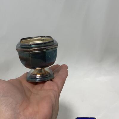 [242] VINTAGE | Silver Plate Salt Dip | Cobalt Glass Insert