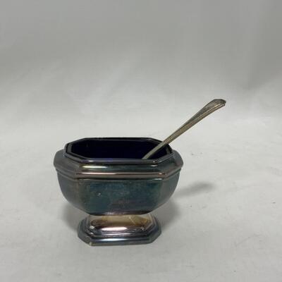 [242] VINTAGE | Silver Plate Salt Dip | Cobalt Glass Insert