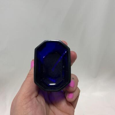 [242] VINTAGE | Silver Plate Salt Dip | Cobalt Glass Insert