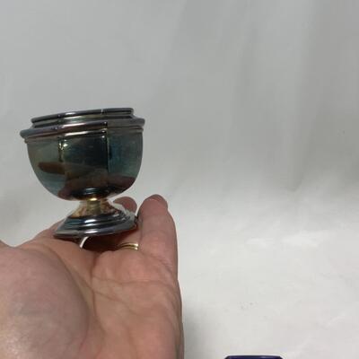 [242] VINTAGE | Silver Plate Salt Dip | Cobalt Glass Insert