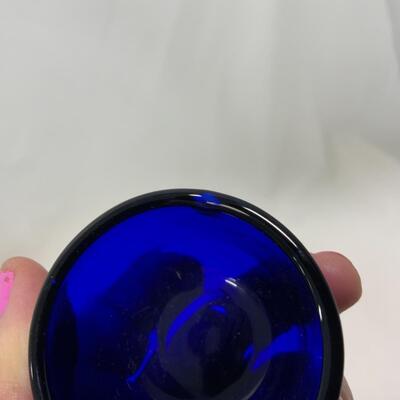 [246] ANTIQUE | Silver Plated Ornate Salt Dip | Cobalt Glass | Sterling Spoon