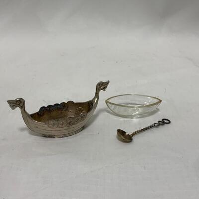 [253] VINTAGE | Nordic Langskip Boat | Salt Dip | Silver Spoon | Cellar