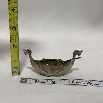 [253] VINTAGE | Nordic Langskip Boat | Salt Dip | Silver Spoon | Cellar