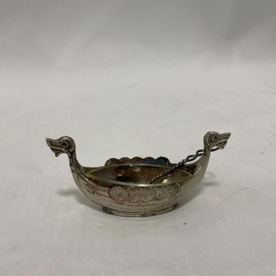 [253] VINTAGE | Nordic Langskip Boat | Salt Dip | Silver Spoon | Cellar