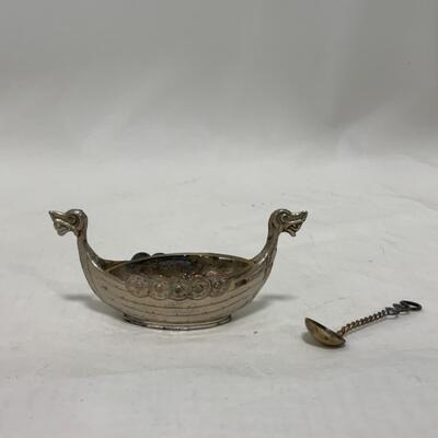 [253] VINTAGE | Nordic Langskip Boat | Salt Dip | Silver Spoon | Cellar