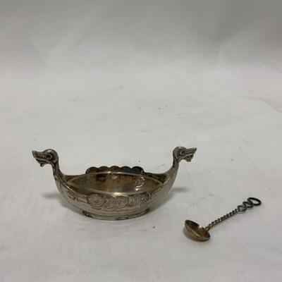 [253] VINTAGE | Nordic Langskip Boat | Salt Dip | Silver Spoon | Cellar