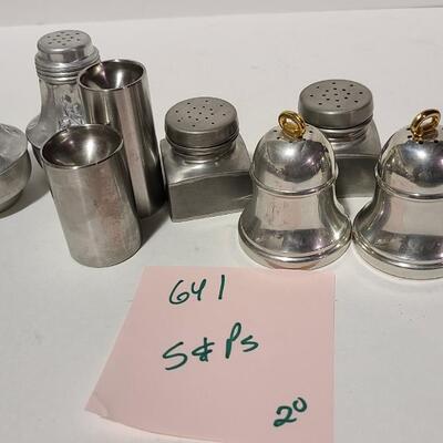 Pewter and Aluminum Salt+Pepper Shakers -Item# 641