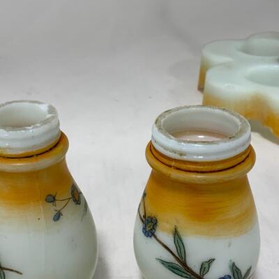 [264] ANTIQUE | Hand Painted | Milk Glass Condiment Set