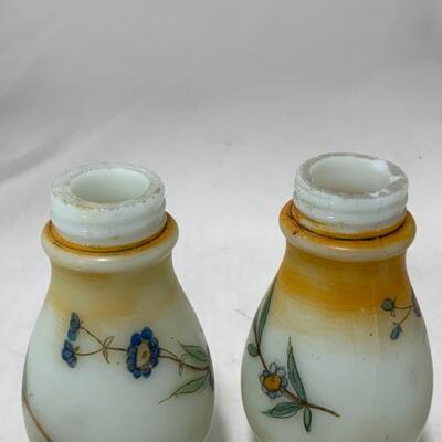 [264] ANTIQUE | Hand Painted | Milk Glass Condiment Set