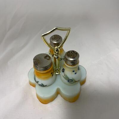 [264] ANTIQUE | Hand Painted | Milk Glass Condiment Set