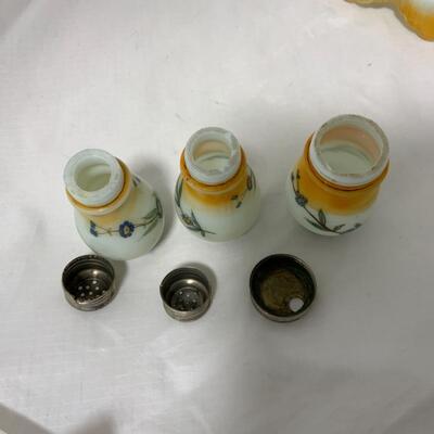 [264] ANTIQUE | Hand Painted | Milk Glass Condiment Set