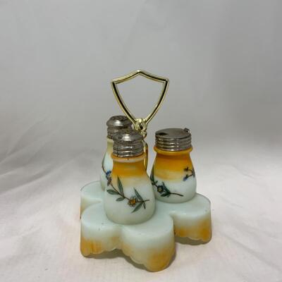 [264] ANTIQUE | Hand Painted | Milk Glass Condiment Set