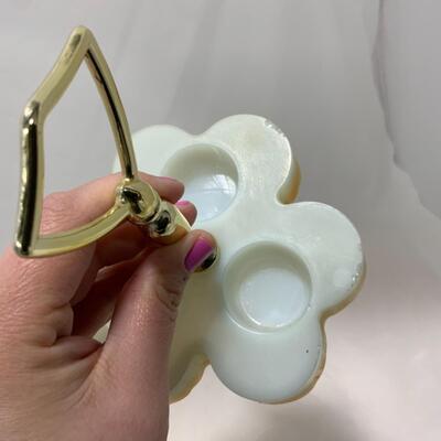 [264] ANTIQUE | Hand Painted | Milk Glass Condiment Set