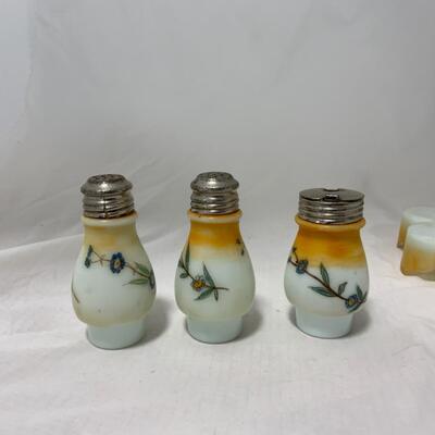 [264] ANTIQUE | Hand Painted | Milk Glass Condiment Set