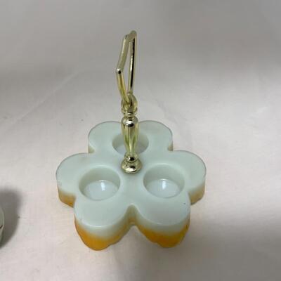 [264] ANTIQUE | Hand Painted | Milk Glass Condiment Set