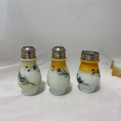 [264] ANTIQUE | Hand Painted | Milk Glass Condiment Set