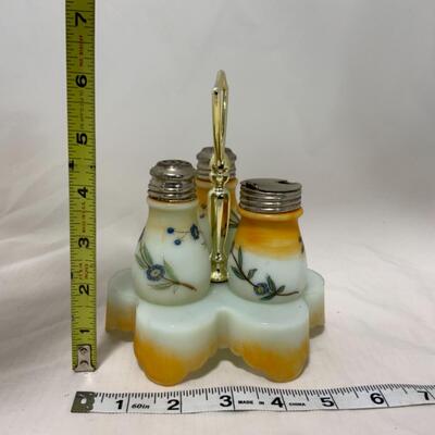 [264] ANTIQUE | Hand Painted | Milk Glass Condiment Set