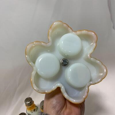 [264] ANTIQUE | Hand Painted | Milk Glass Condiment Set