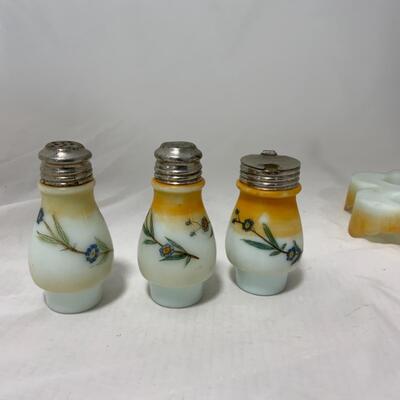 [264] ANTIQUE | Hand Painted | Milk Glass Condiment Set